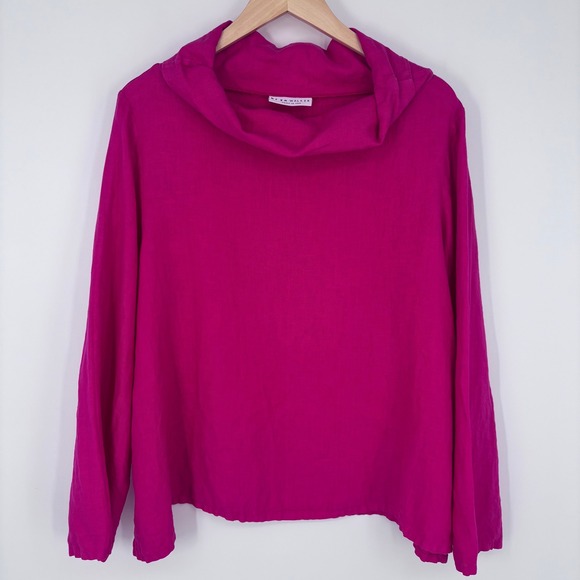 bryn Walker Tops - bryn Walker Linen Fuchsia Long-Sleeve Draped Neck Blouse